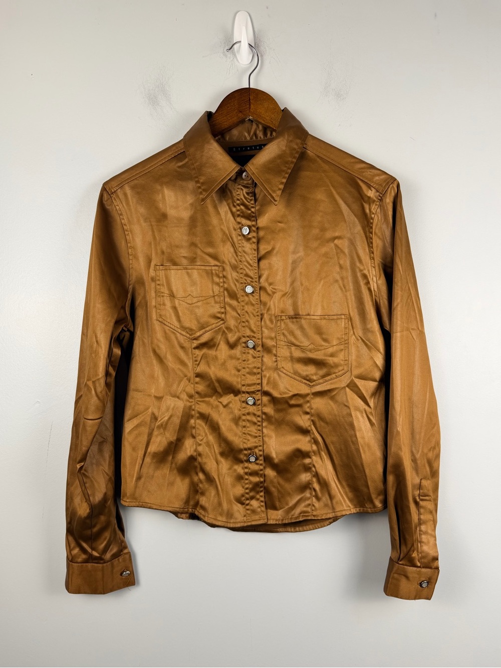 Y2k Jou Jou skins bronze button down asymmetrical pocket top western top size M